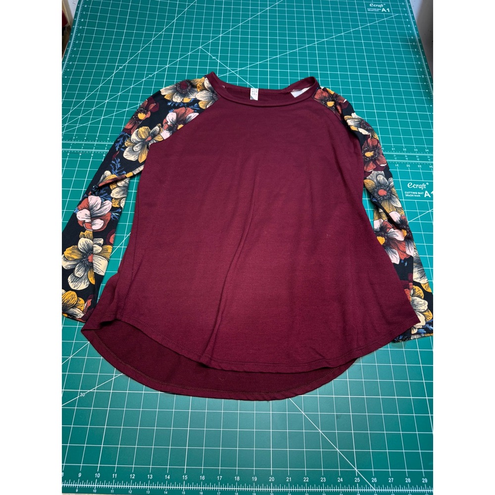 Flamingo Womens Burgundy Floral Raglan Sleeve Top French Terry Pullover 1XL